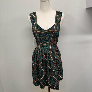 Boho Geometric Print Sleeveless Tie-Back Skater Dress – Size S